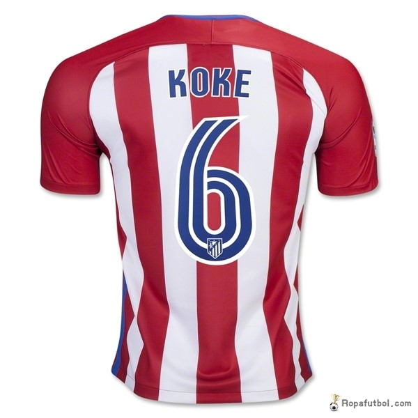 Camiseta Atlético de Madrid Koke Replica Primera Ropa 2016/17 Blanco Rojo